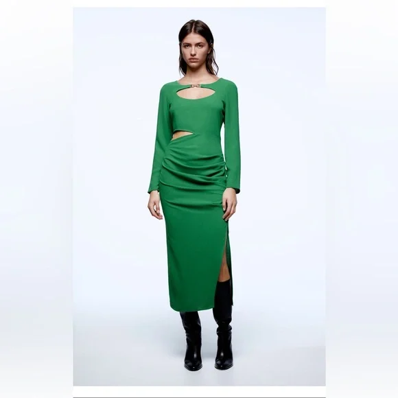 Zara NWT Green Cut out midi dress